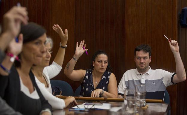 Cora Vielva, al fondo, en una votación en el pleno