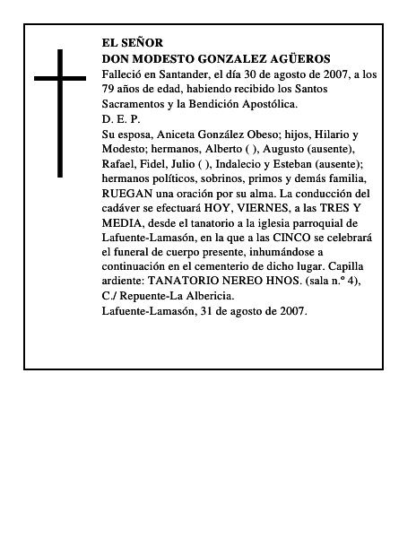 DON MODESTO GONZALEZ AGÜEROS