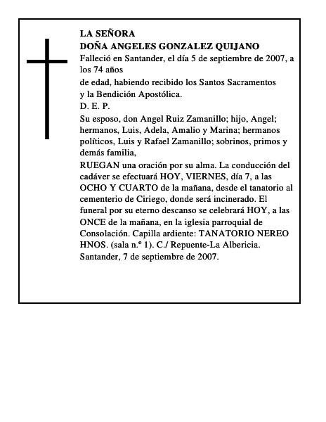 DOÑA ANGELES GONZALEZ QUIJANO