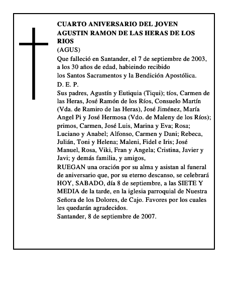 AGUSTIN RAMON DE LAS HERAS DE LOS RIOS