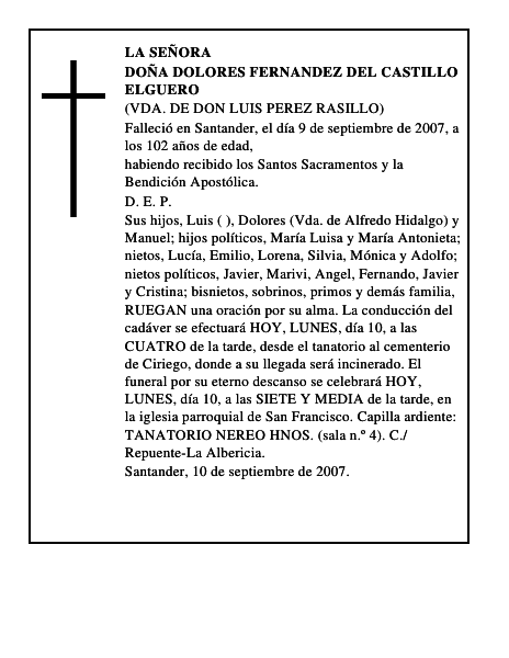 DOÑA DOLORES FERNANDEZ DEL CASTILLO ELGUERO