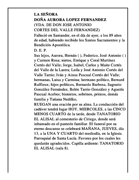 DOÑA AURORA LOPEZ FERNANDEZ