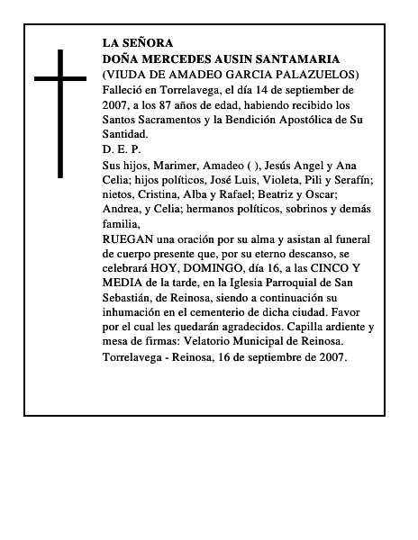 DOÑA MERCEDES AUSIN SANTAMARIA