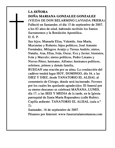 DOÑA MARIANA GONZALEZ GONZALEZ
