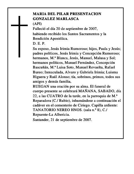 MARIA DEL PILAR PRESENTACION GONZALEZ MARLASCA
