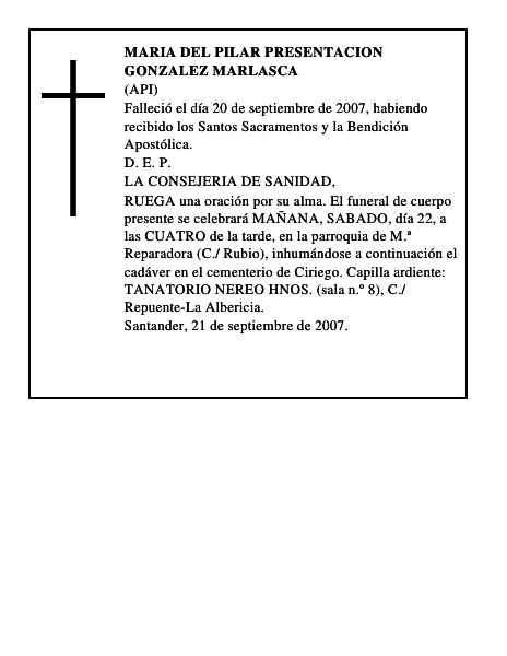 MARIA DEL PILAR PRESENTACION GONZALEZ MARLASCA