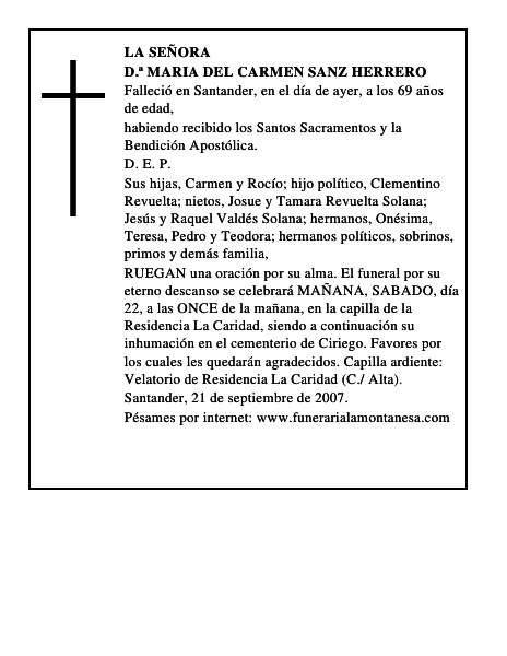 D.ª MARIA DEL CARMEN SANZ HERRERO