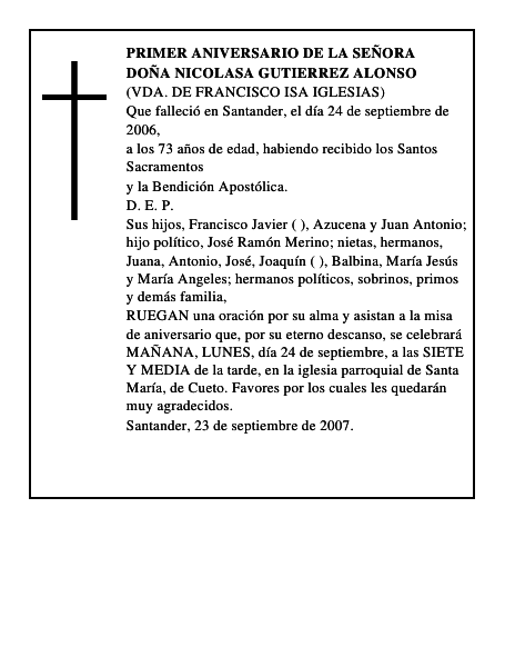 DOÑA NICOLASA GUTIERREZ ALONSO