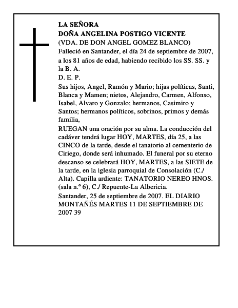 DOÑA ANGELINA POSTIGO VICENTE