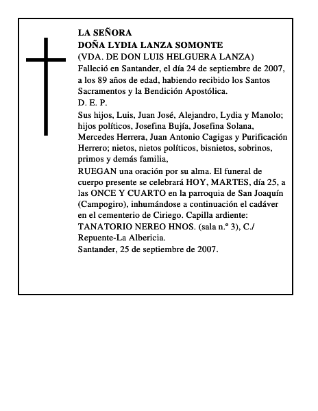 DOÑA LYDIA LANZA SOMONTE