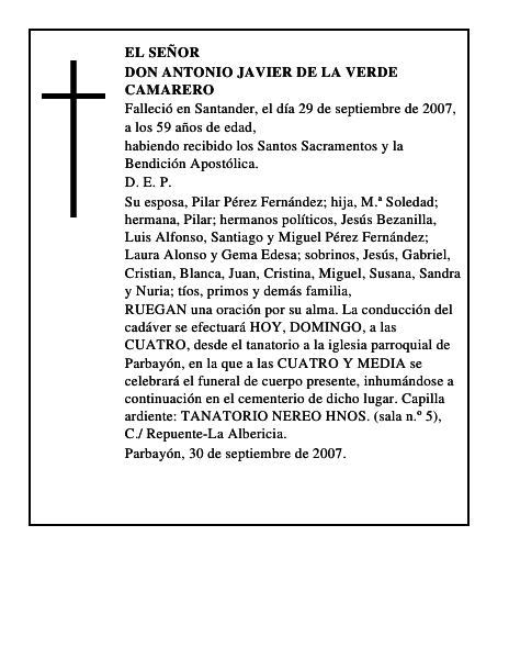 DON ANTONIO JAVIER DE LA VERDE CAMARERO