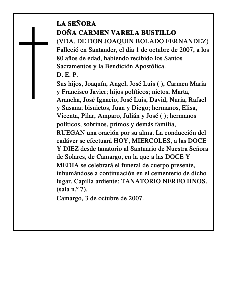 DOÑA CARMEN VARELA BUSTILLO
