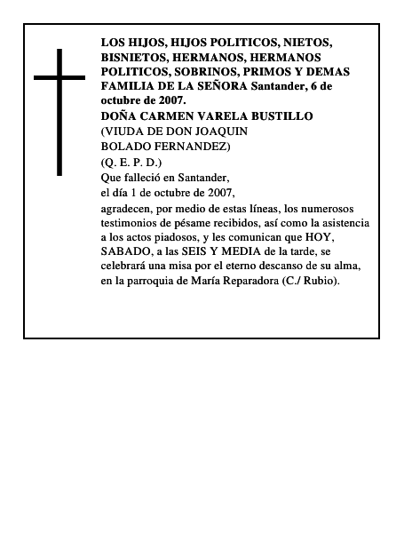 DOÑA CARMEN VARELA BUSTILLO