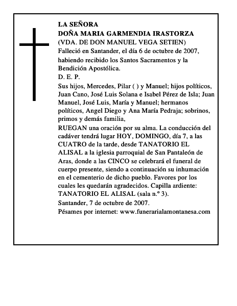 DOÑA MARIA GARMENDIA IRASTORZA