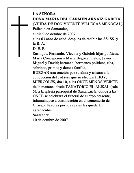 DOÑA MARIA DEL CARMEN ARNAIZ GARCIA