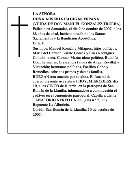 DOÑA ARSENIA CAGIGAS ESPAÑA