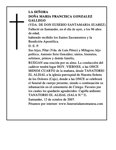 DOÑA MARIA FRANCISCA GONZALEZ GALLEGO