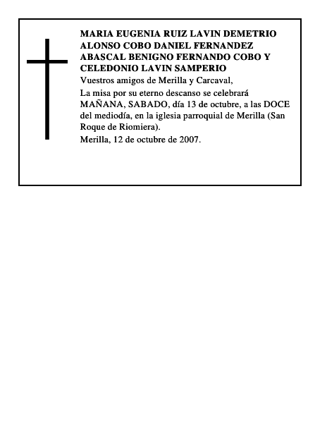 MARIA EUGENIA RUIZ LAVIN DEMETRIO ALONSO COBO DANIEL FERNANDEZ ABASCAL BENIGNO FERNANDO COBO