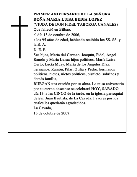 DOÑA MARIA LUISA BEDIA LOPEZ
