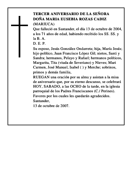 DOÑA MARIA EUSEBIA ROZAS CADIZ