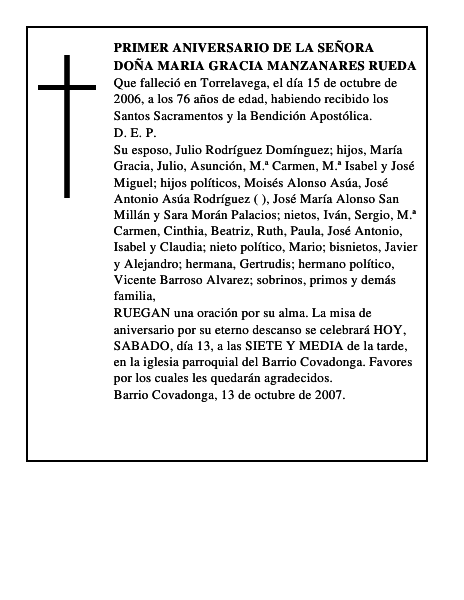 DOÑA MARIA GRACIA MANZANARES RUEDA