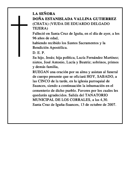 DOÑA ESTANISLADA VALLINA GUTIERREZ