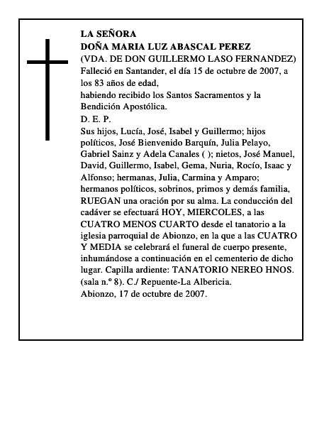 DOÑA MARIA LUZ ABASCAL PEREZ