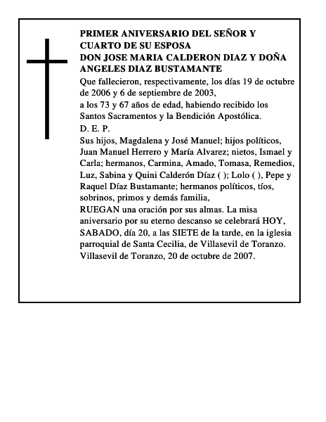 DON JOSE MARIA CALDERON DIAZ Y DOÑA ANGELES DIAZ BUSTAMANTE