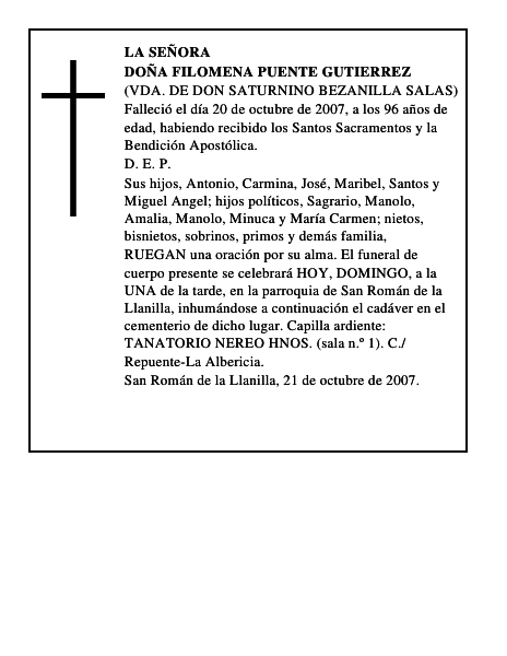 DOÑA FILOMENA PUENTE GUTIERREZ