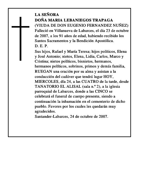 DOÑA MARIA LEBANIEGOS TRAPAGA