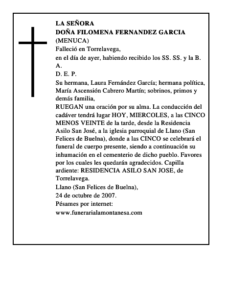 DOÑA FILOMENA FERNANDEZ GARCIA