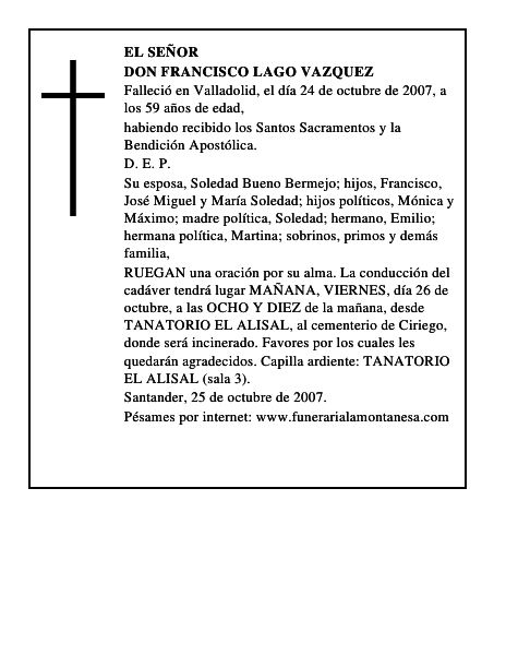 DON FRANCISCO LAGO VAZQUEZ