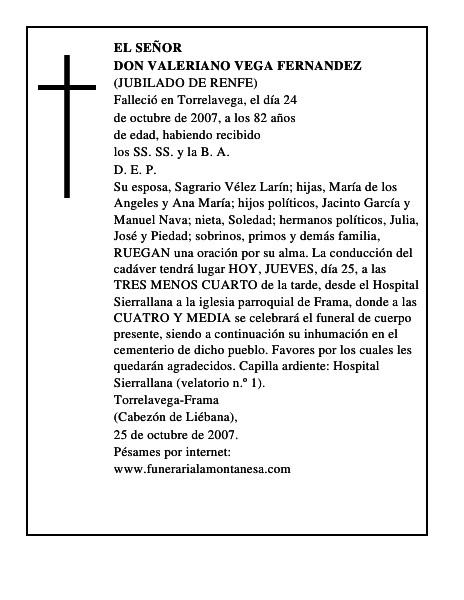DON VALERIANO VEGA FERNANDEZ