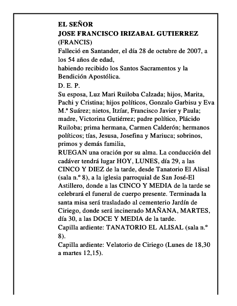 JOSE FRANCISCO IRIZABAL GUTIERREZ