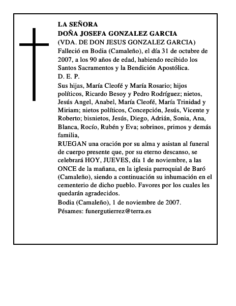 DOÑA JOSEFA GONZALEZ GARCIA