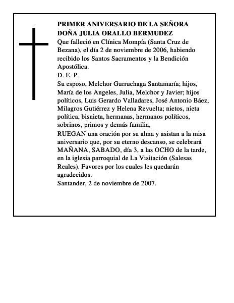 DOÑA JULIA ORALLO BERMUDEZ