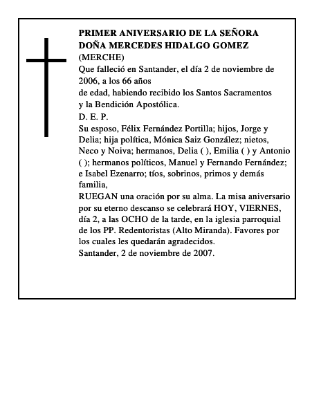 DOÑA MERCEDES HIDALGO GOMEZ