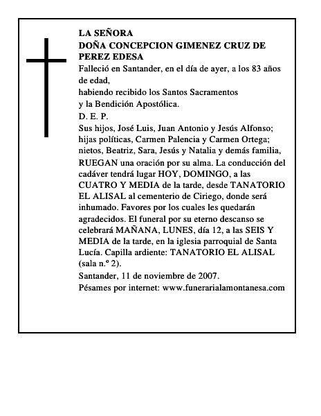 DOÑA CONCEPCION GIMENEZ CRUZ DE PEREZ EDESA