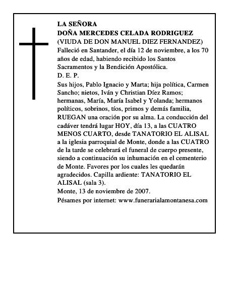 DOÑA MERCEDES CELADA RODRIGUEZ