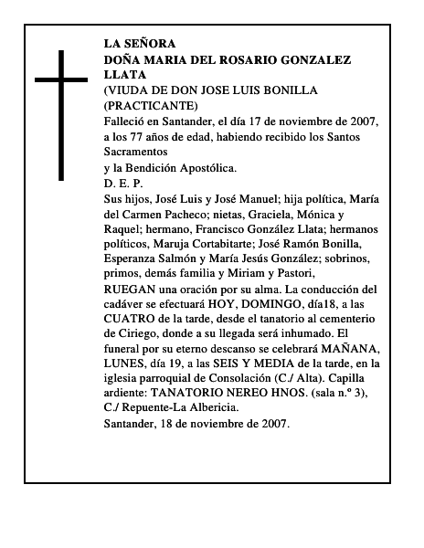 DOÑA MARIA DEL ROSARIO GONZALEZ LLATA