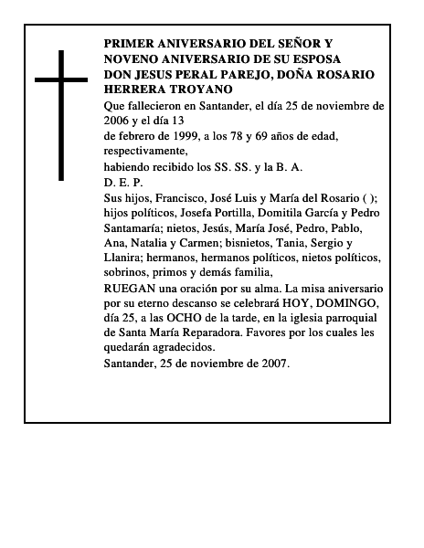 DON JESUS PERAL PAREJO, DOÑA ROSARIO HERRERA TROYANO