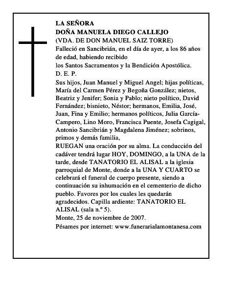 DOÑA MANUELA DIEGO CALLEJO