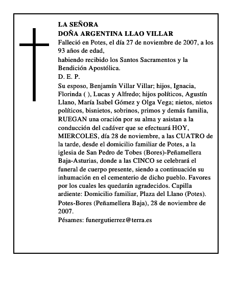 DOÑA ARGENTINA LLAO VILLAR