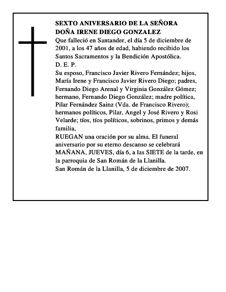 DOÑA IRENE DIEGO GONZALEZ
