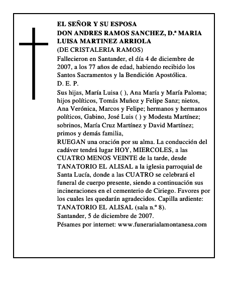 DON ANDRES RAMOS SANCHEZ, D.ª MARIA LUISA MARTINEZ ARRIOLA