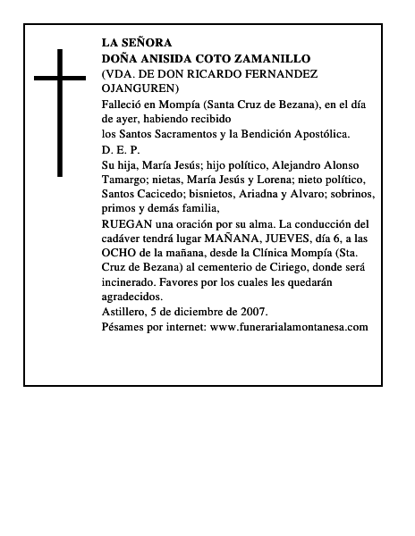 DOÑA ANISIDA COTO ZAMANILLO