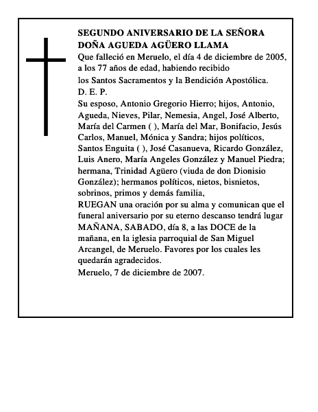 DOÑA AGUEDA AGÜERO LLAMA