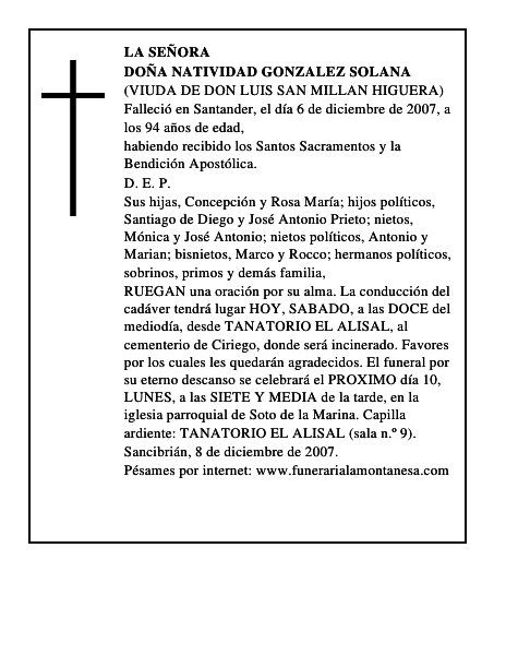 DOÑA NATIVIDAD GONZALEZ SOLANA