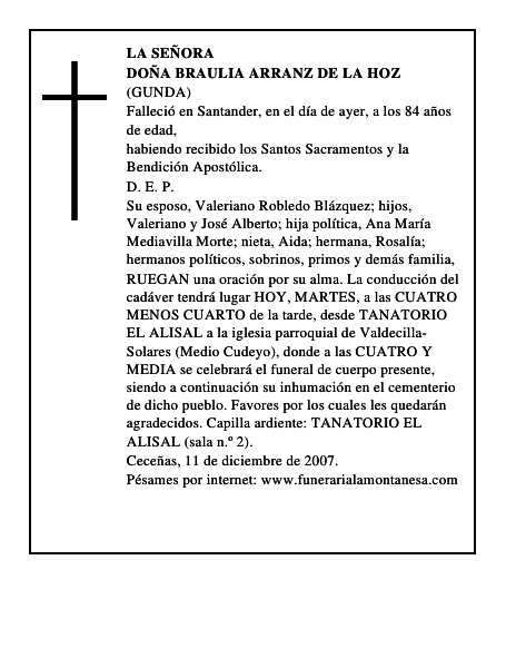 DOÑA BRAULIA ARRANZ DE LA HOZ