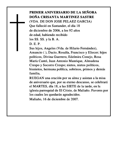 DOÑA CRISANTA MARTINEZ SASTRE